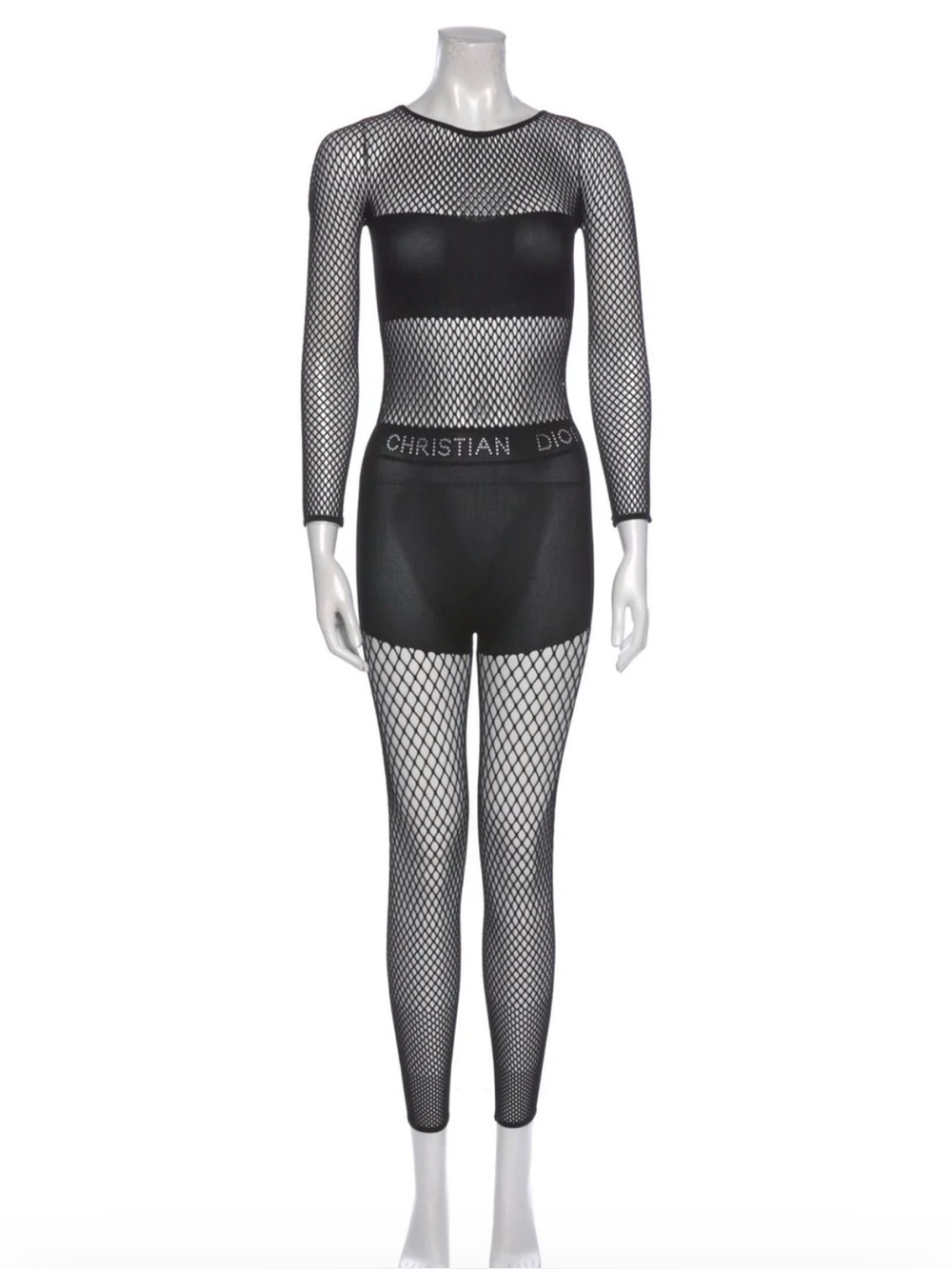 Dior Black Mesh Fishnet Bodysuit Top